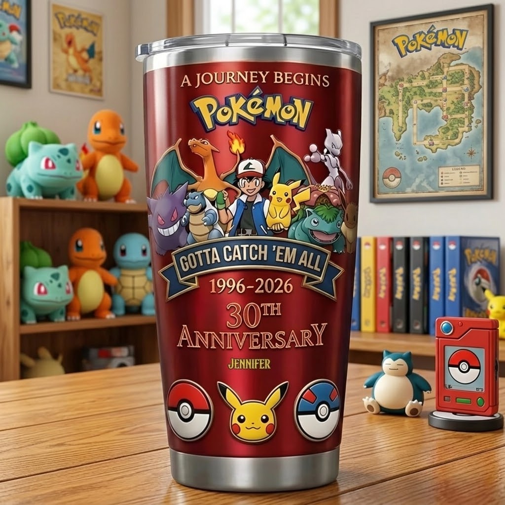 Personalized Pokémon 30th Anniversary Tumbler Gift for Fans