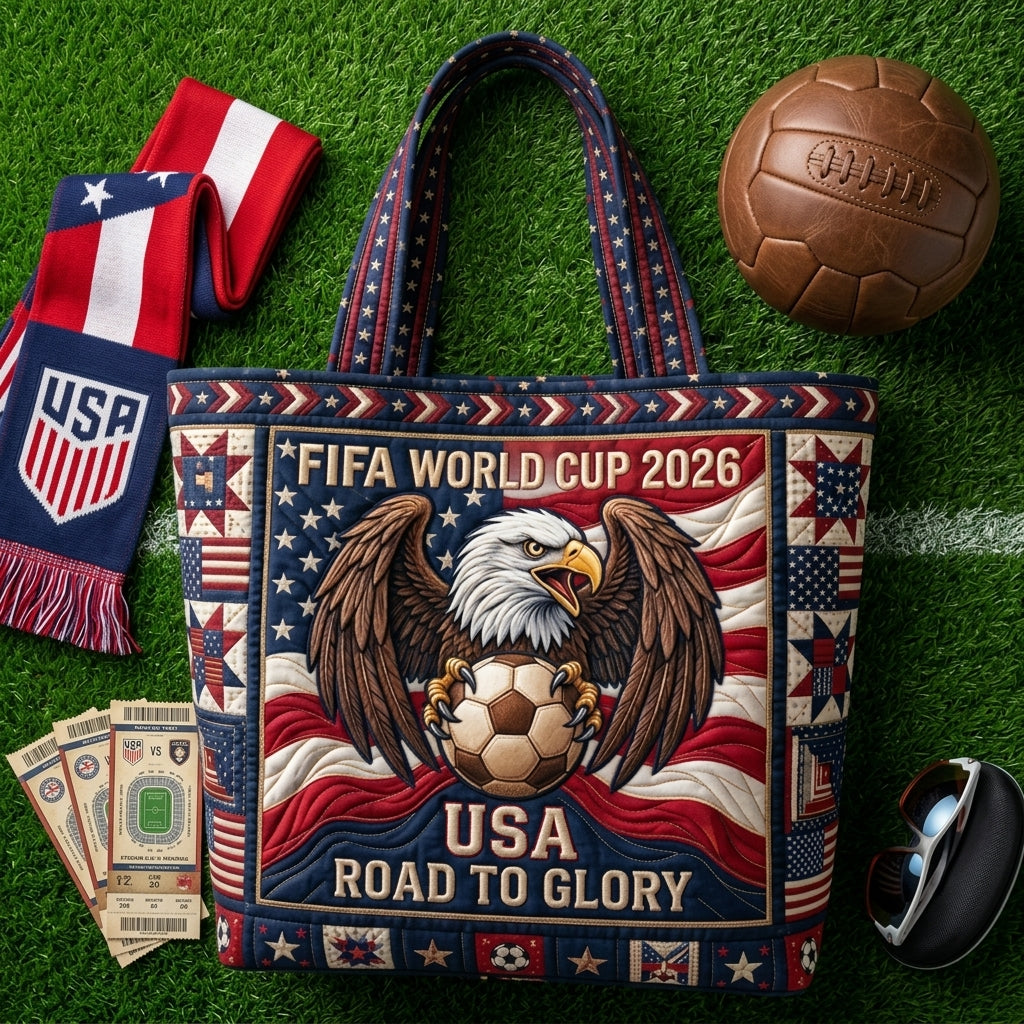 Quilted Tote Bag with American Eagle - Patriotic Soccer Gift for Fans