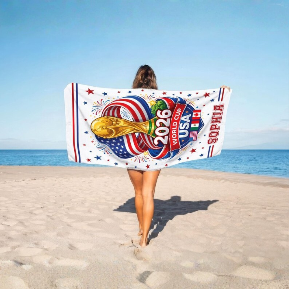 Personalized World Cup 2026 USA Flag Beach Towel Gift for Soccer Fans