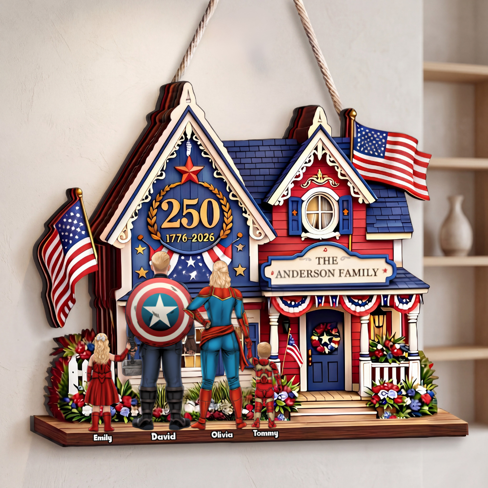 Personalized Patriotic Wood Sign Custom Family Name 250 Years America