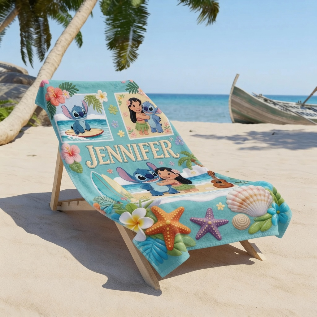 Personalized Cartoon Beach Towel with Name Summer Gift for Kids
