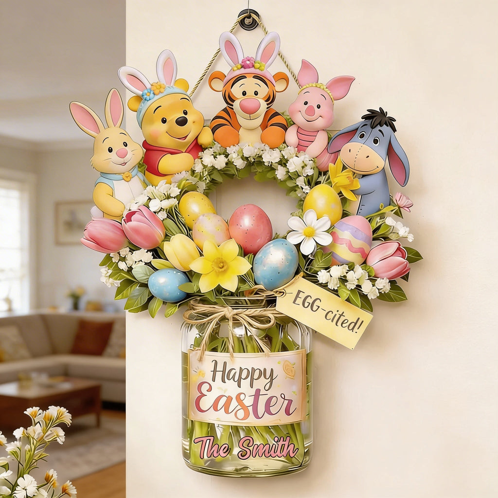 Personalized Easter Wreath Custom Wood Sign for Family Gift