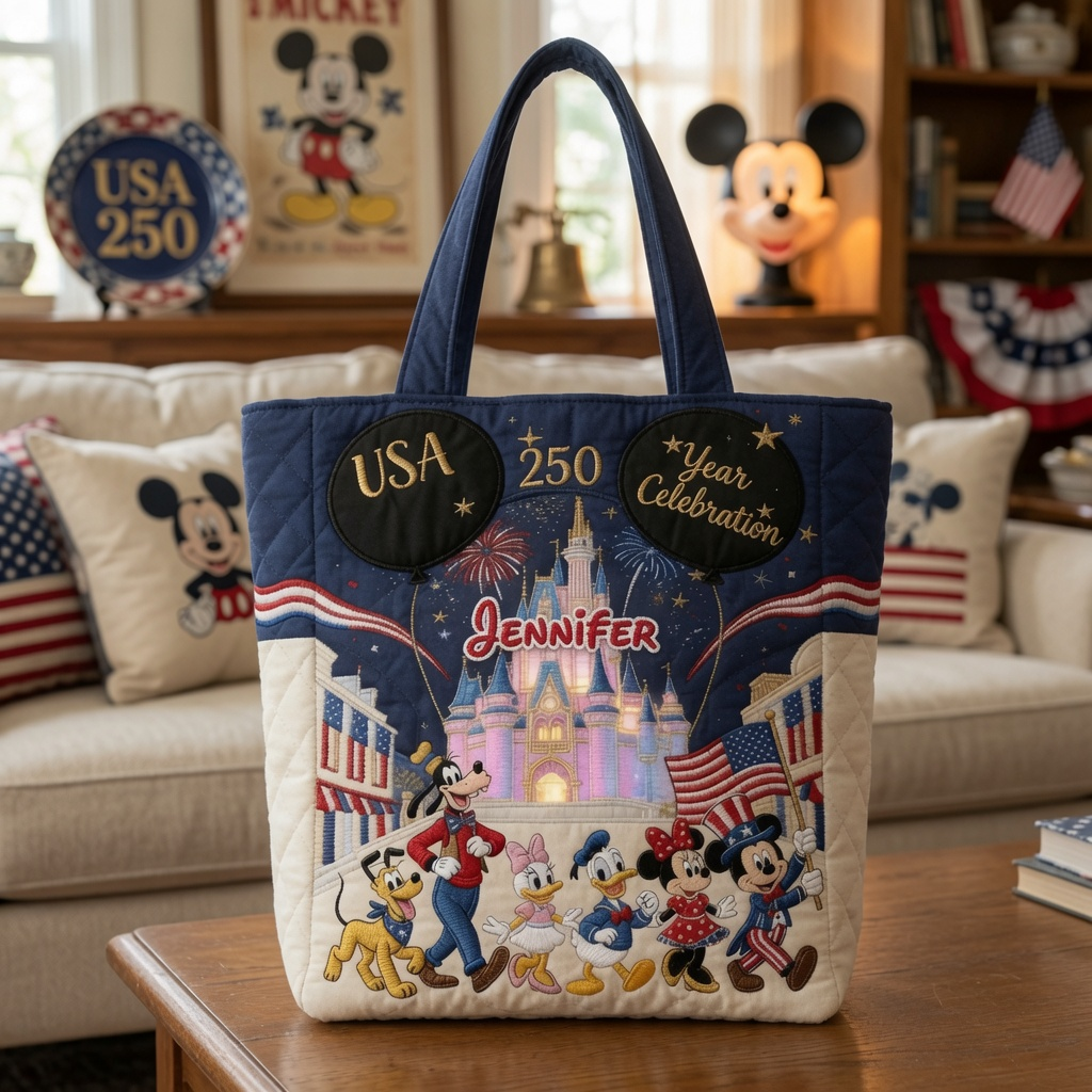 Personalized Quilted Tote Bag USA 250th Anniversary Gift for Movie Fans