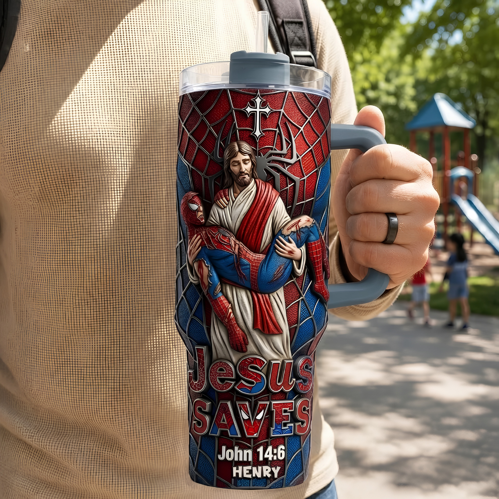 Personalized Jesus Saves Tumbler with Straw Custom Name Gift Tumbler GradoCreations