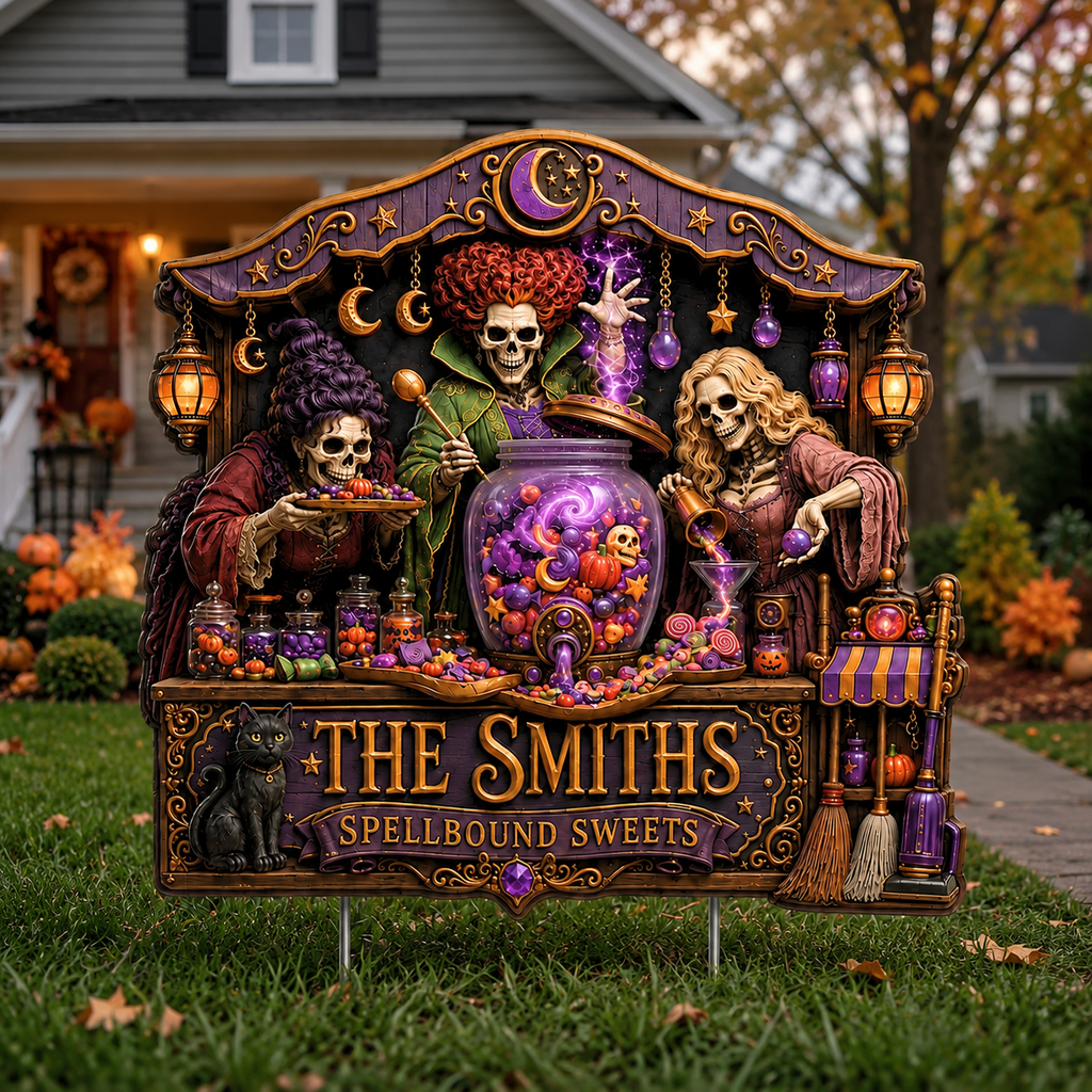 Personalized Halloween Yard Sign Spooky Garden Decor for Family Stake Metal Sign GradoCreations