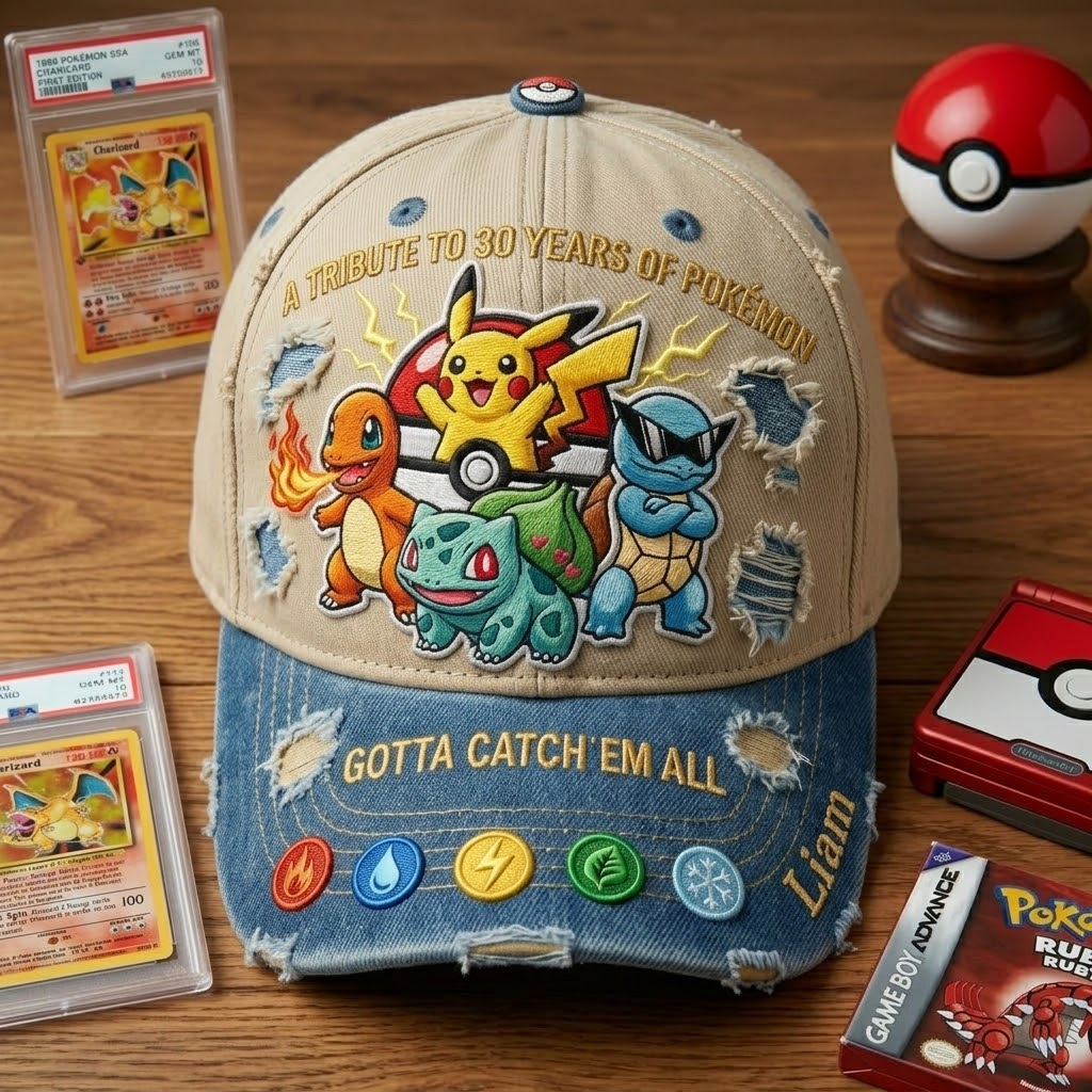 Personalized 30th Anniversary Cap Tribute to Pokémon Gift for Fans