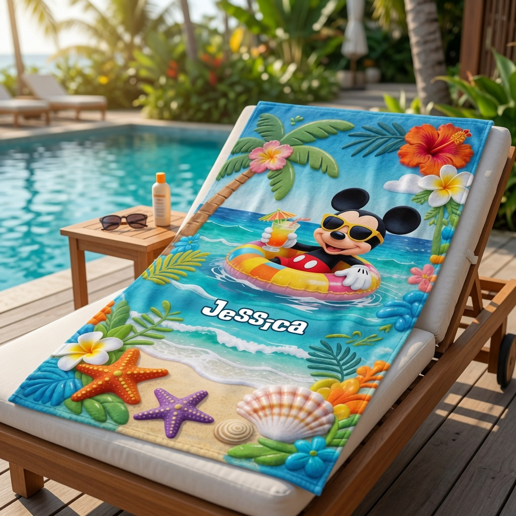 Personalized Beach Towel with Vibrant Mickey Design for Summer Fun Beach Towel GradoCreations