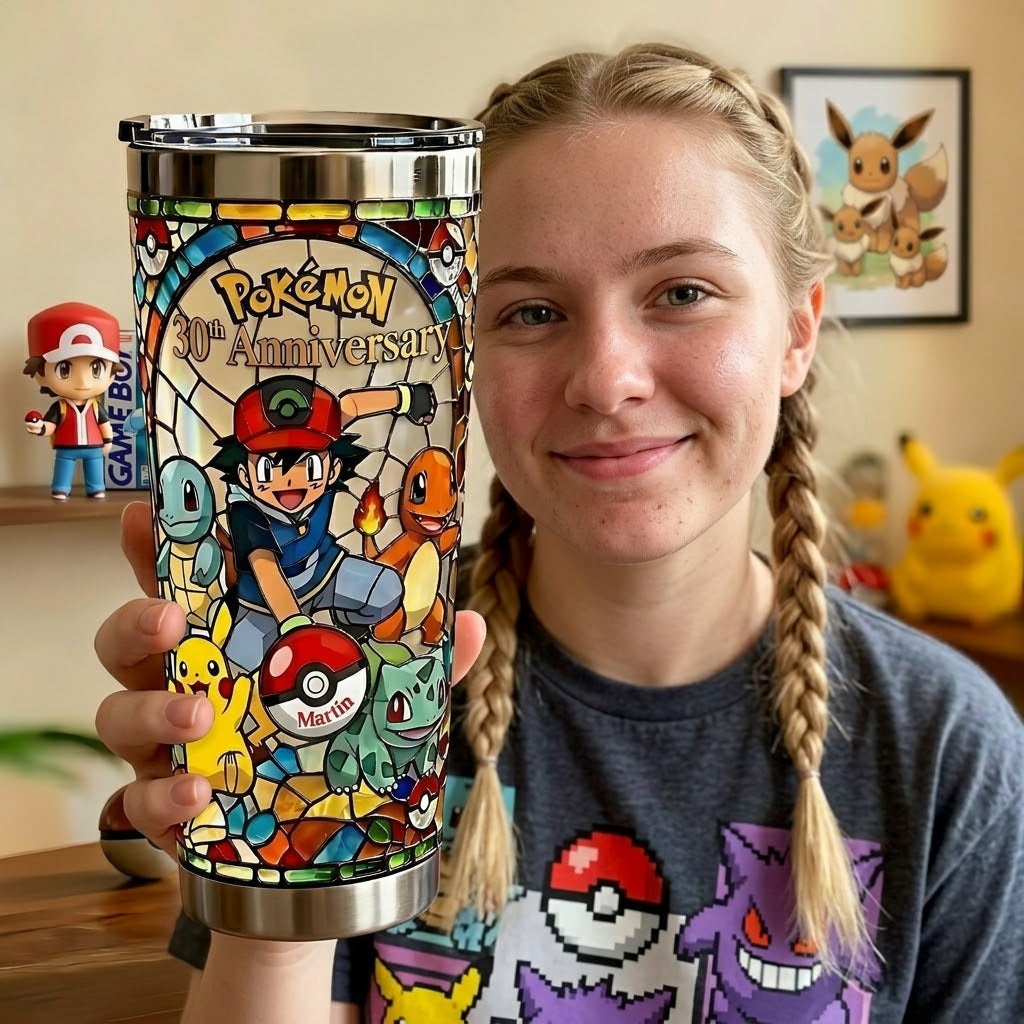 Personalized Pokémon 30th Anniversary Tumbler Gift for Movie Fans