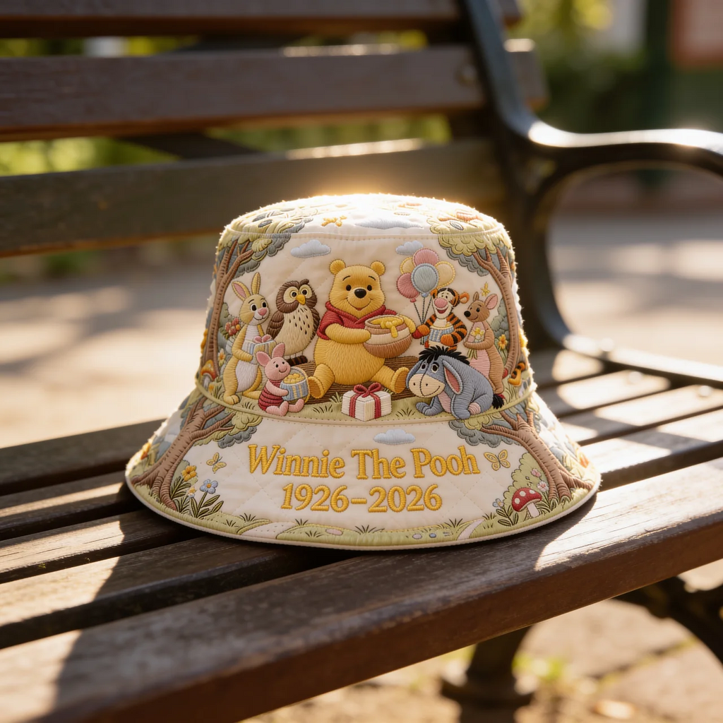 Personalized Quilted Bucket Hat Winnie The Pooh Gift for Movie Fans Quilted Bucket Hat GradoCreations