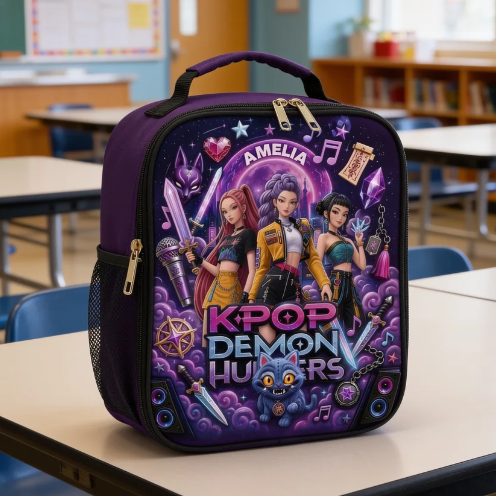 Personalized Kpop Demon Hunters Backpack Set with Lunch Bag, Pencil Case & Water Bottle for Kids School Bag+ GradoCreations