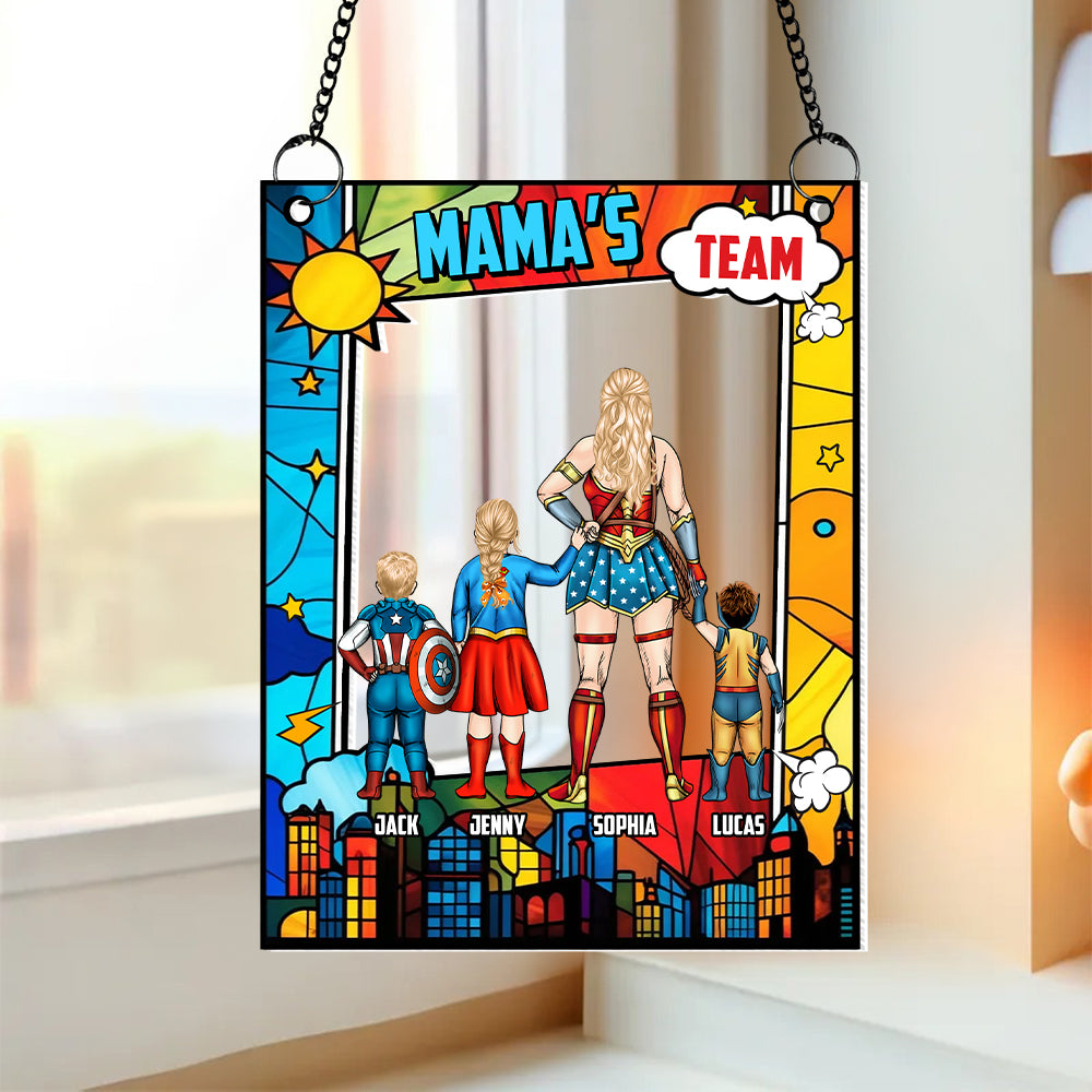 Personalized Supermom & Little Heroes Window Suncatcher Gift for Mom