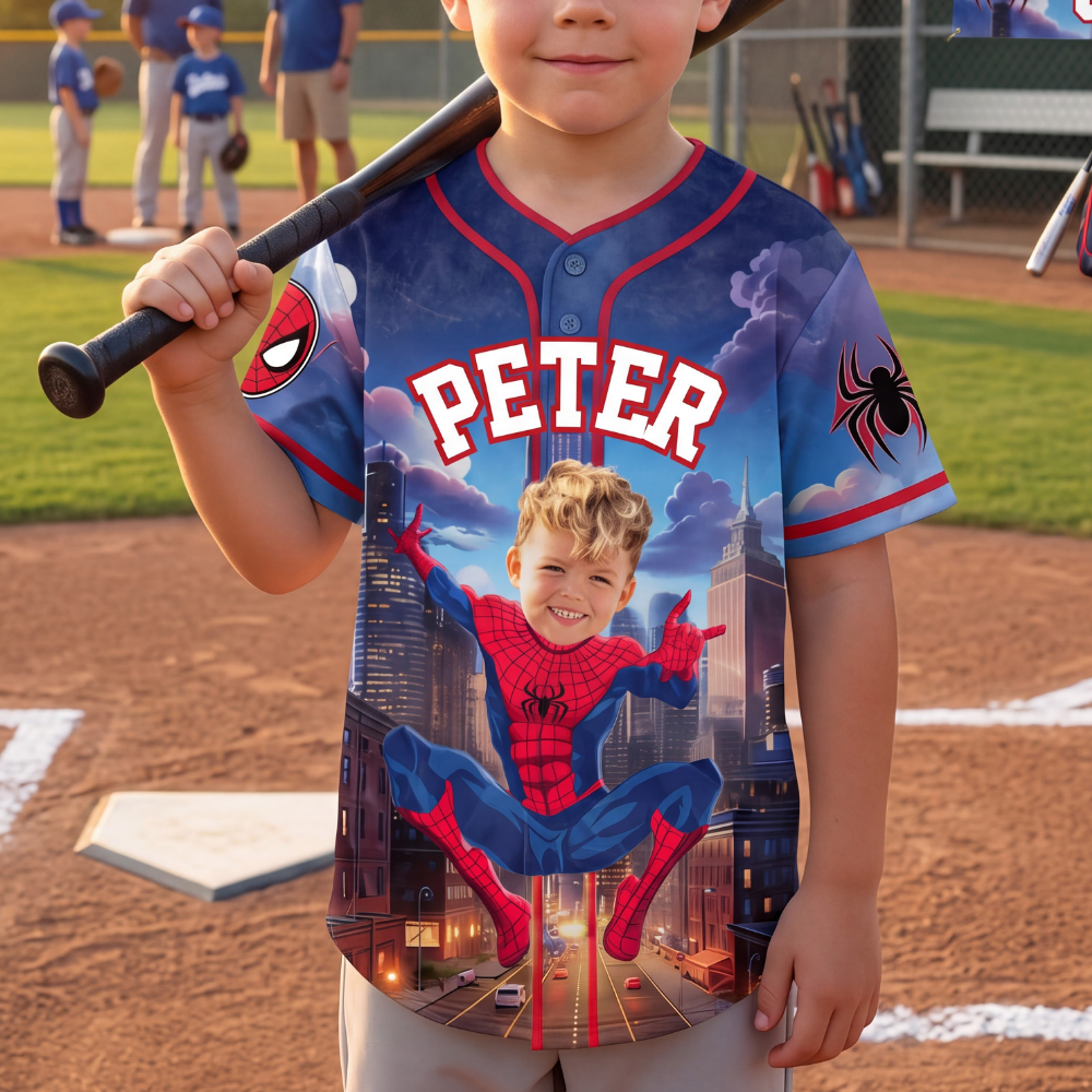 Personalized Superhero Photo Baseball Jersey Gift for Kids Baseball Jersey GradoCreations