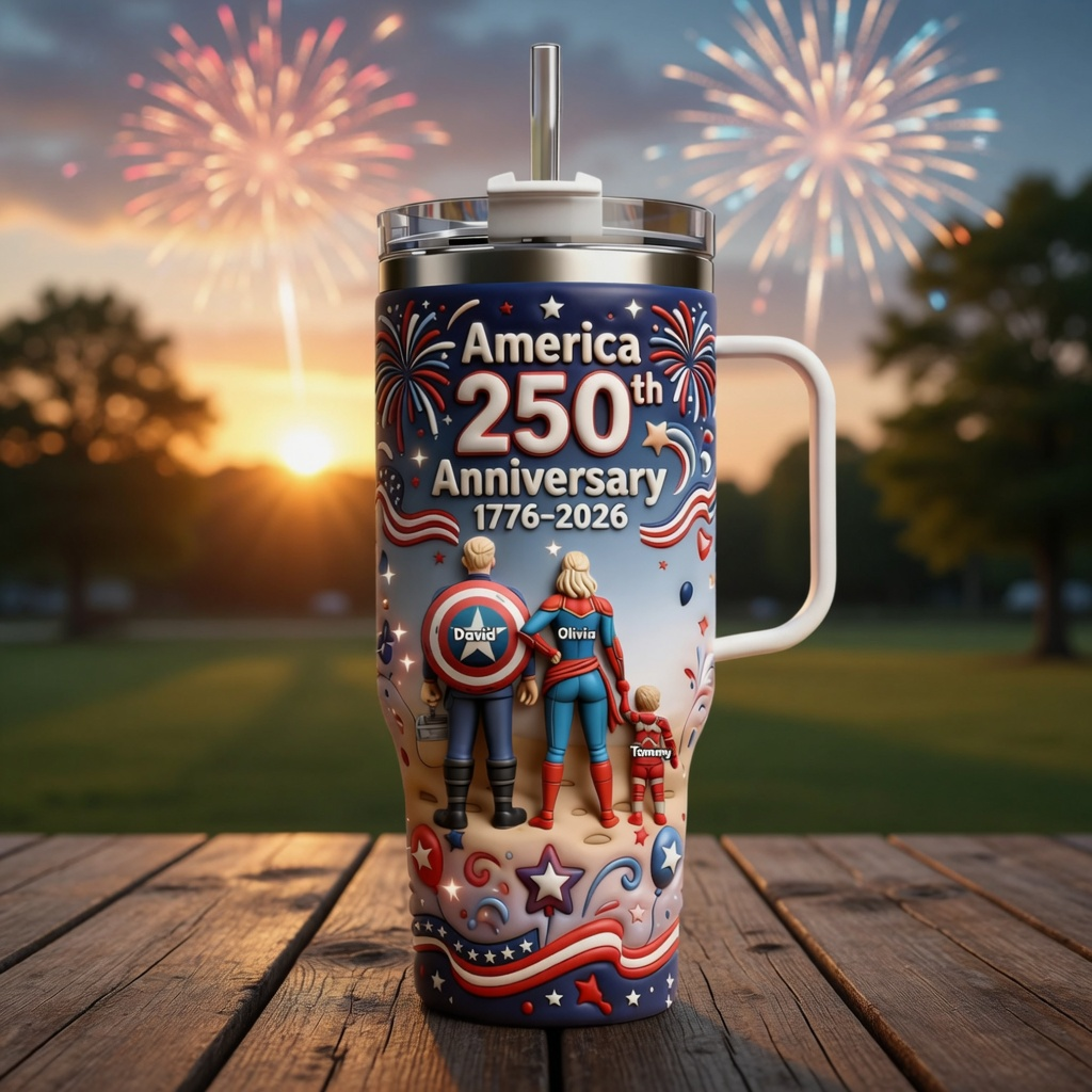 Personalized 250th Anniversary Tumbler Custom Name Patriotic Gift for Family