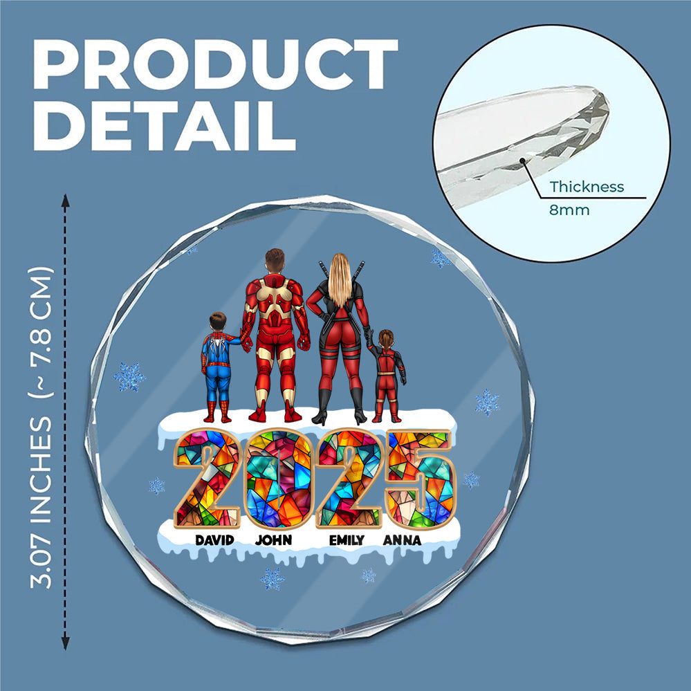 Personalized Super Hero Family Glass Ornament 2025 Gift