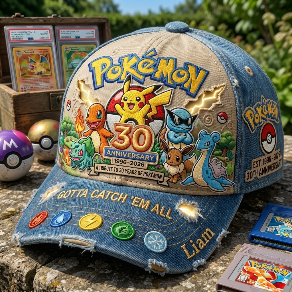 Personalized 30th Anniversary Pokémon Cap Funny Gift for Fans Classic Cap GradoCreations