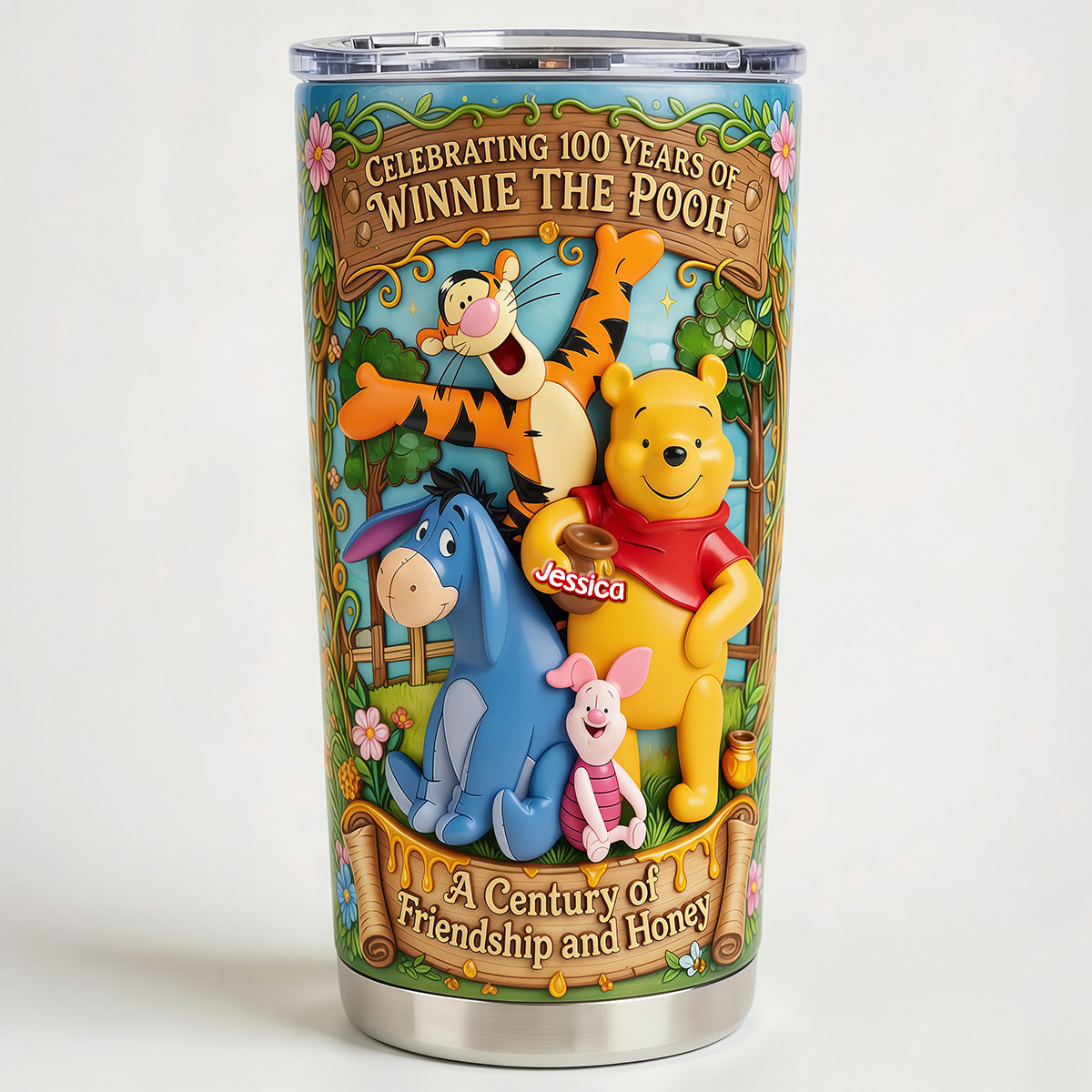 Personalized Tumbler Celebrating 100 Years of Winnie the Pooh Gift for Anniversary