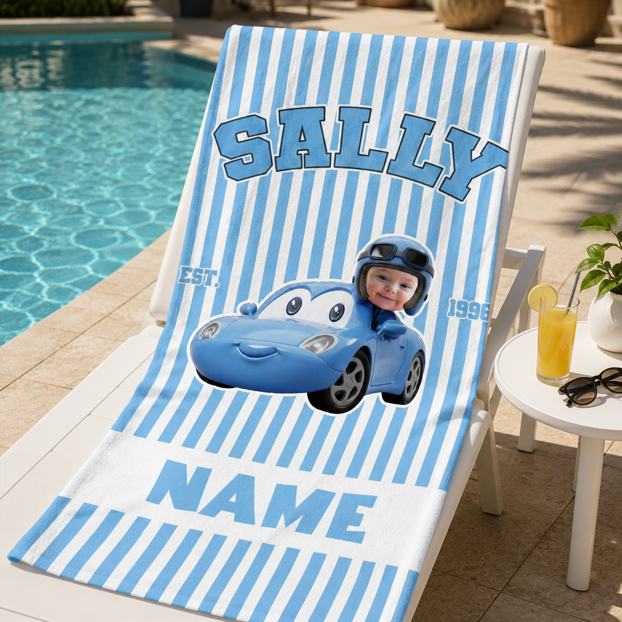 Personalized Cartoon Racing Car Beach Towel Custom Name Gift for Kids