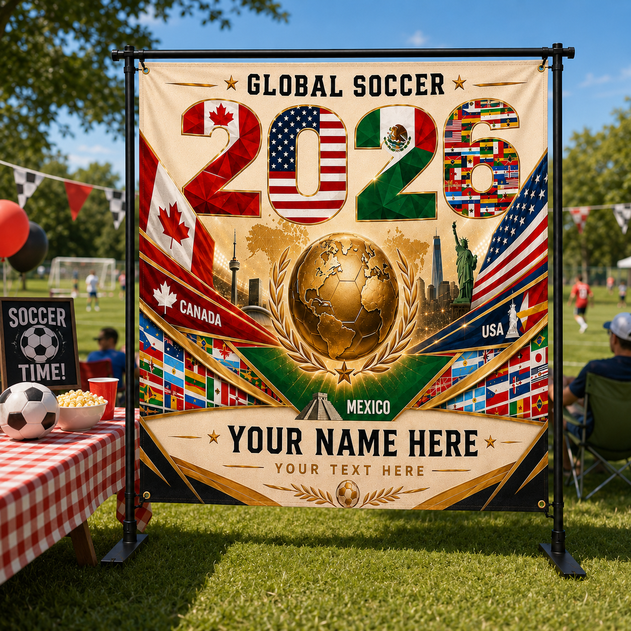 Personalized Global Soccer 2026 Backdrop Custom Name Gift for Sports Fans