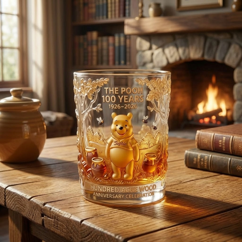Personalized Whiskey Glass with Pooh Bear Design for Movie Fans Anniversary Gift