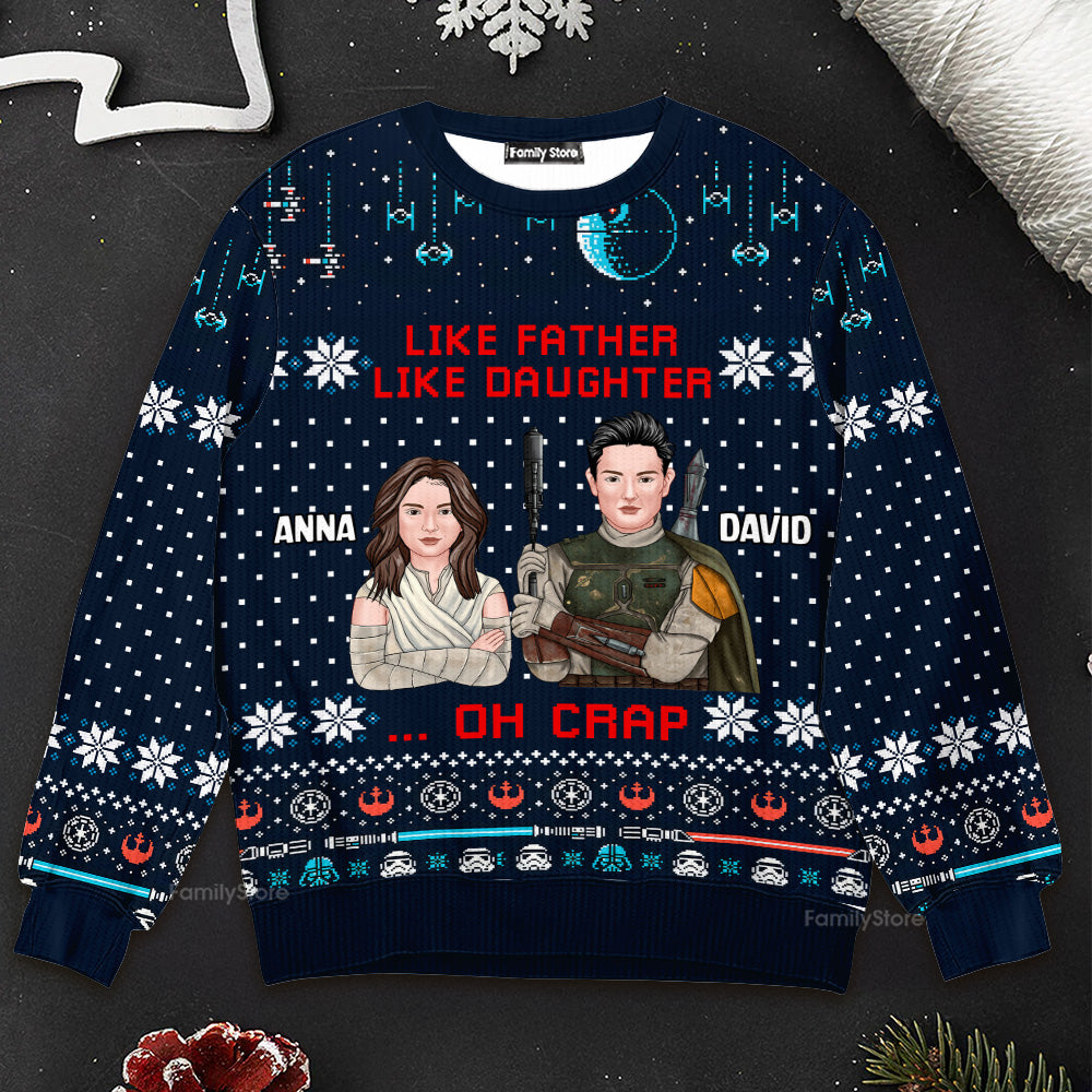 Personalized Like Father Like Daughter Ugly Sweater for Family Christmas Gift