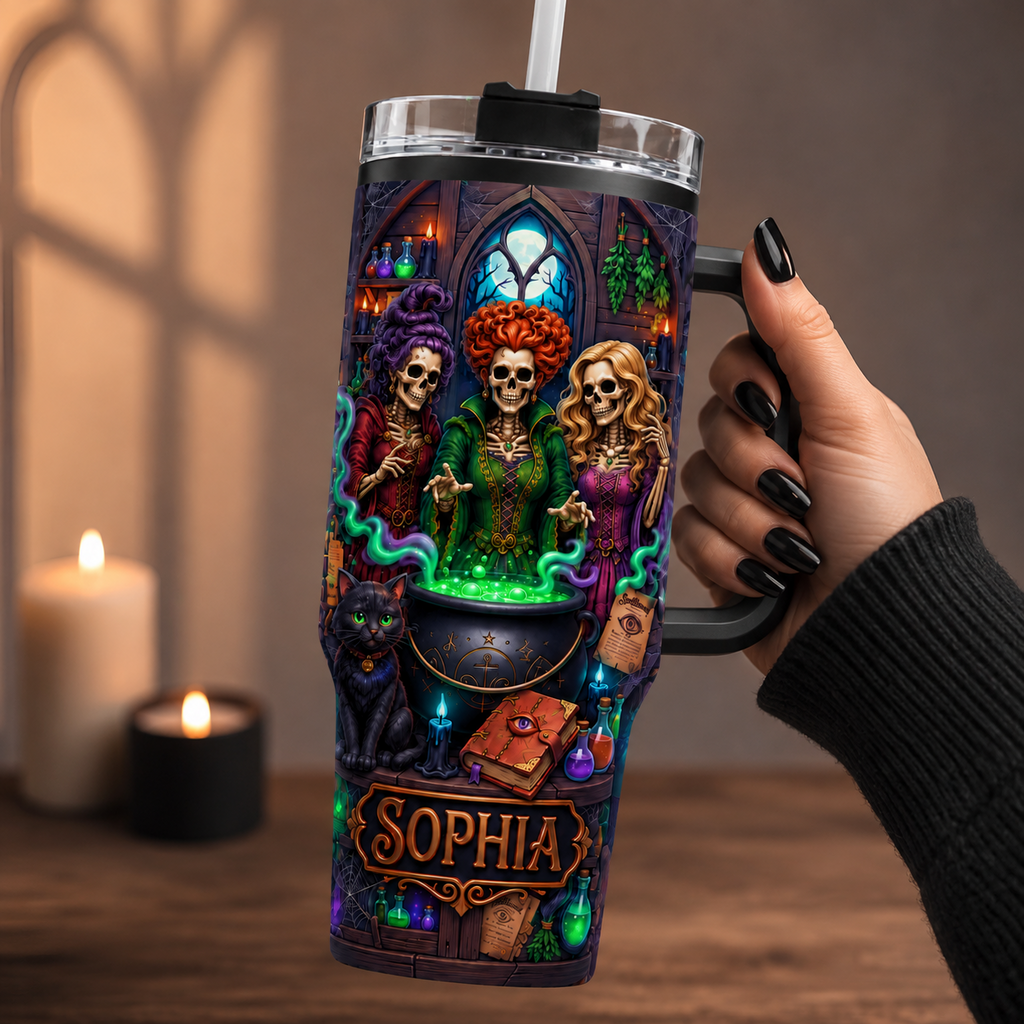Personalized Witch Skeleton Tumbler Gift for Her - Halloween Drinkware Tumbler GradoCreations