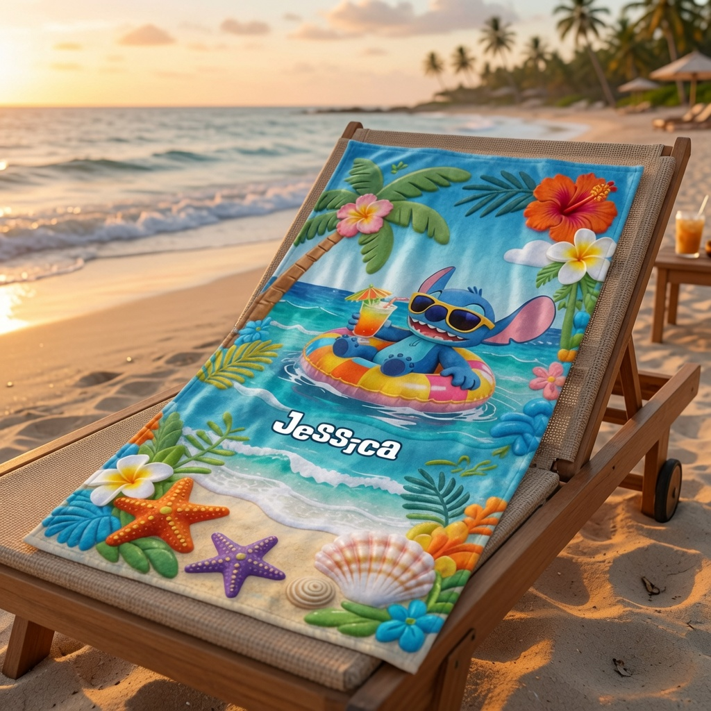 Personalized Beach Towel with Custom Name for Summer Vacations