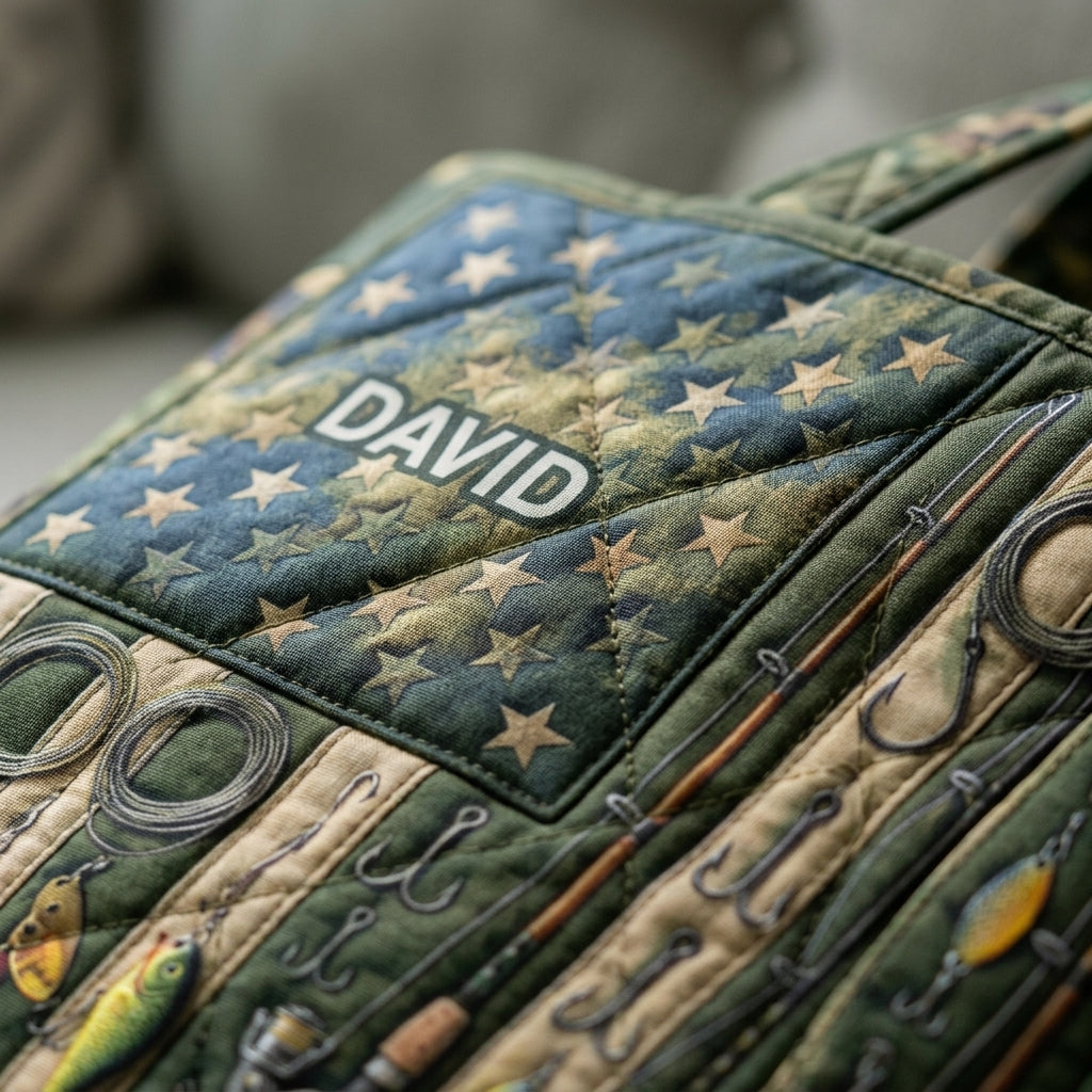 Personalized Camo American Flag Fishing Tote Bag Gift for Him
