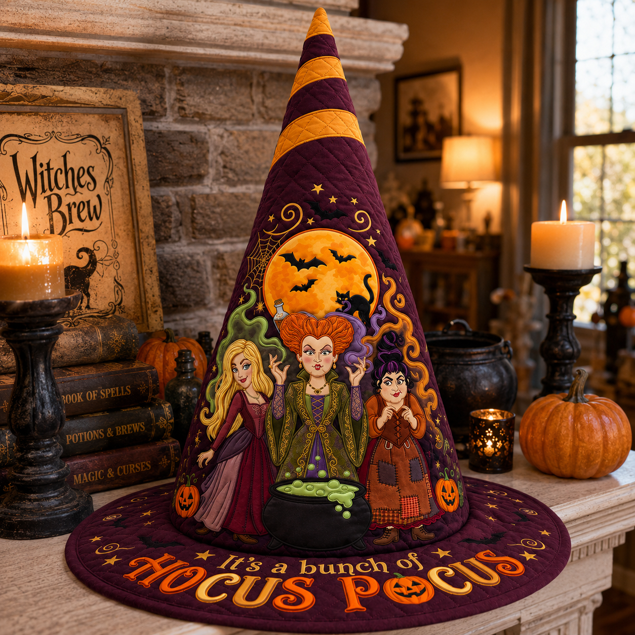 Personalized Quilted Witch Hat Spooky Halloween Gift for Her Quilt Witch Hat GradoCreations