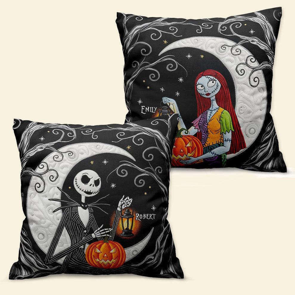 Personalized Halloween Pillow for Couples Custom Names Spooky Decor
