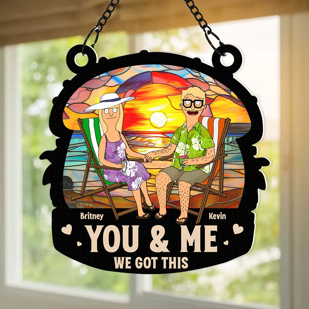 Personalized Cartoon Couple Beach Suncatcher Gift for Anniversary