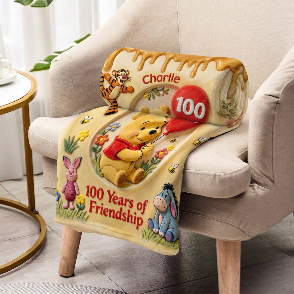 Personalized Winnie the Pooh Blanket 100 Years of Friendship Gift for Movie Fans