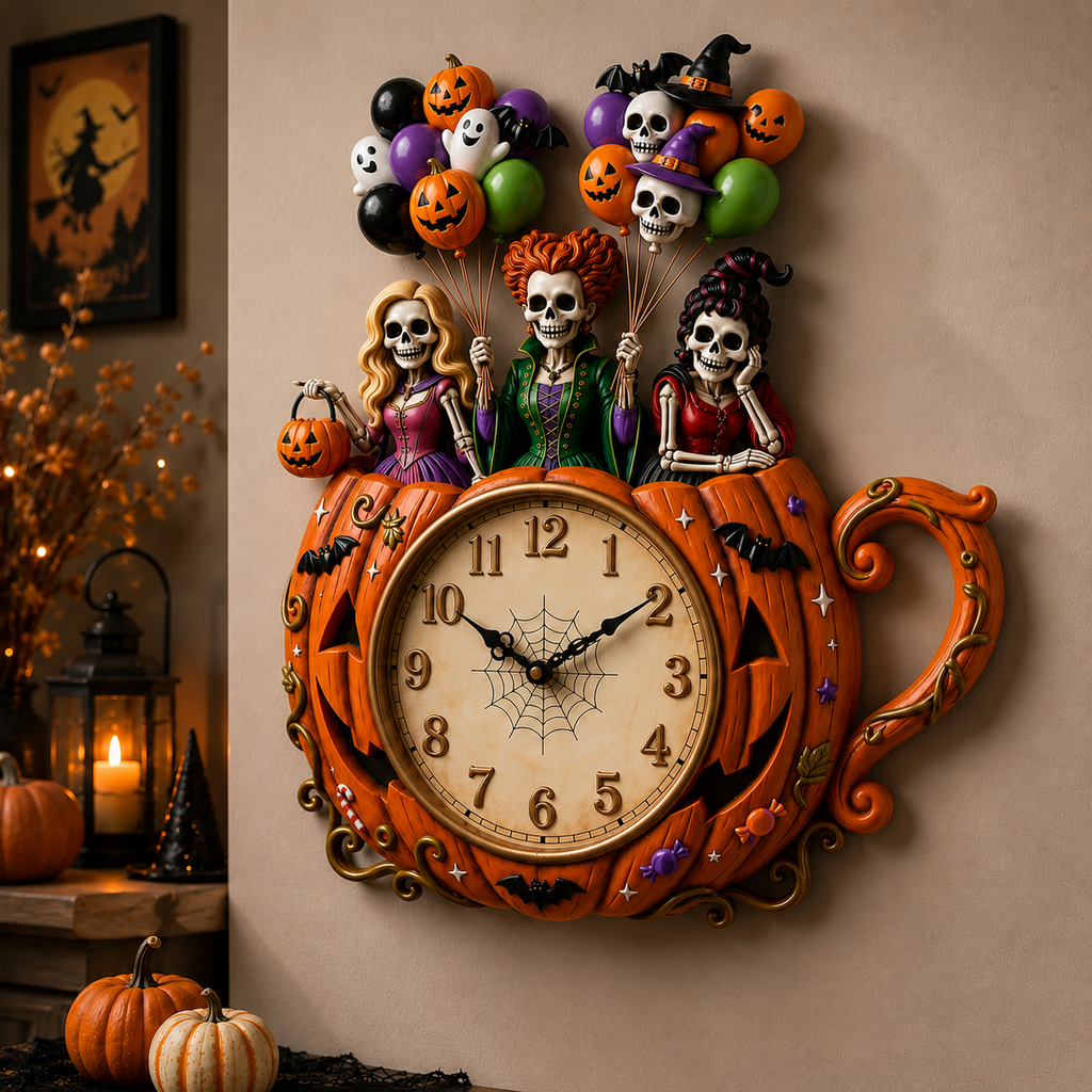 Personalized Halloween Witch Pumpkin Wall Clock Gift for Her Wall Hanging Clock GradoCreations