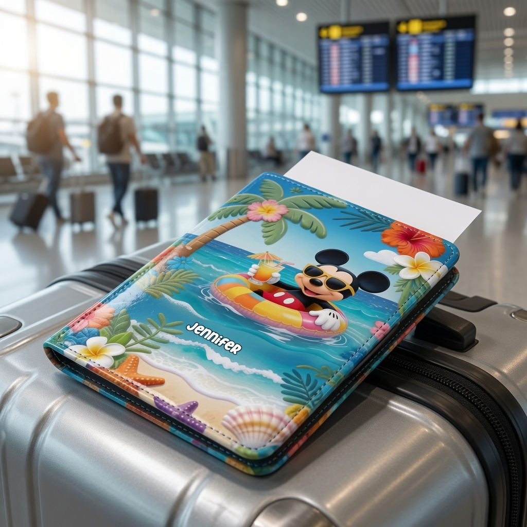Personalized Mickey Mouse Passport Holder & Luggage Tag Set for Travelers Gift