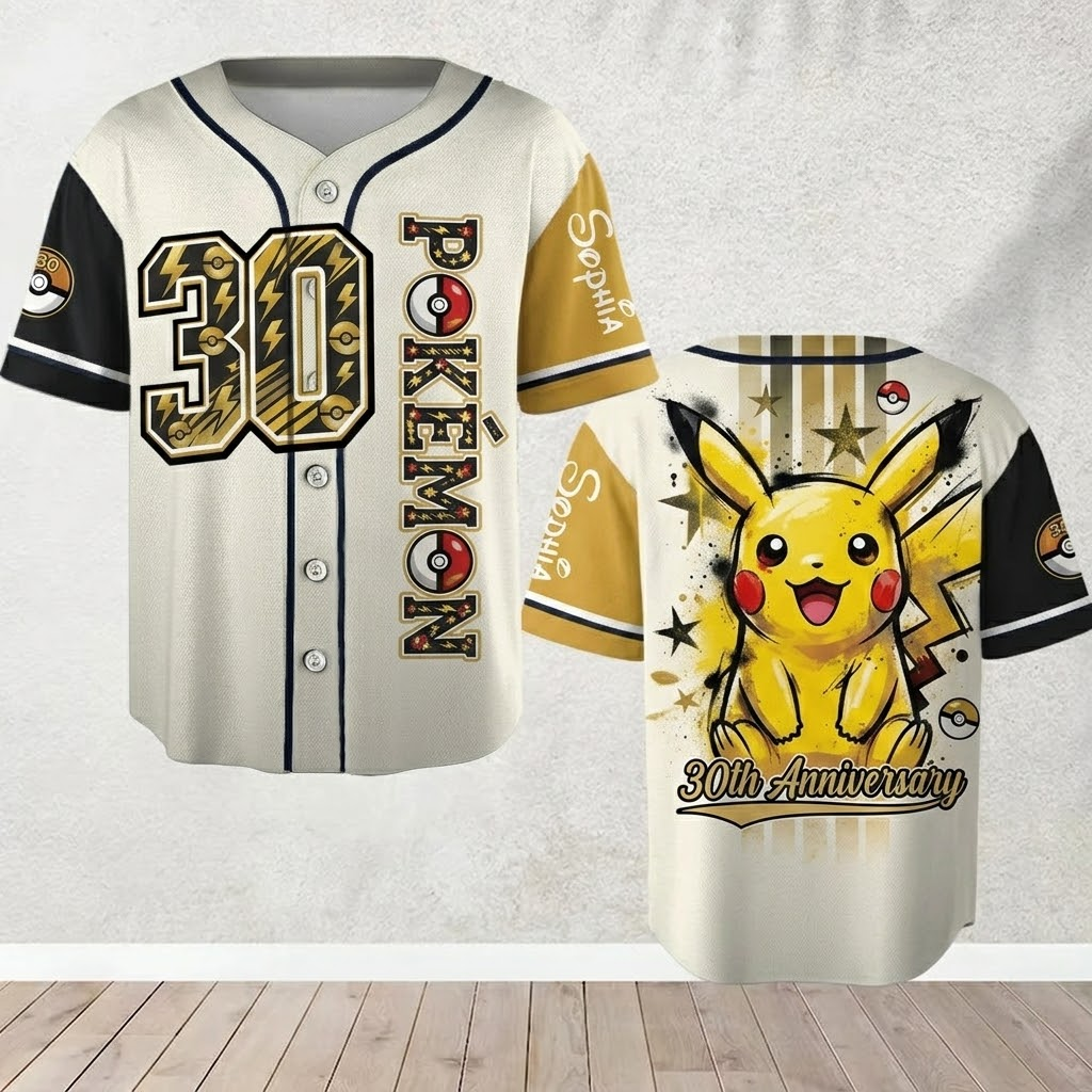 Personalized Baseball Jersey Celebrate 30 Years of Pokémon Gift for Fans