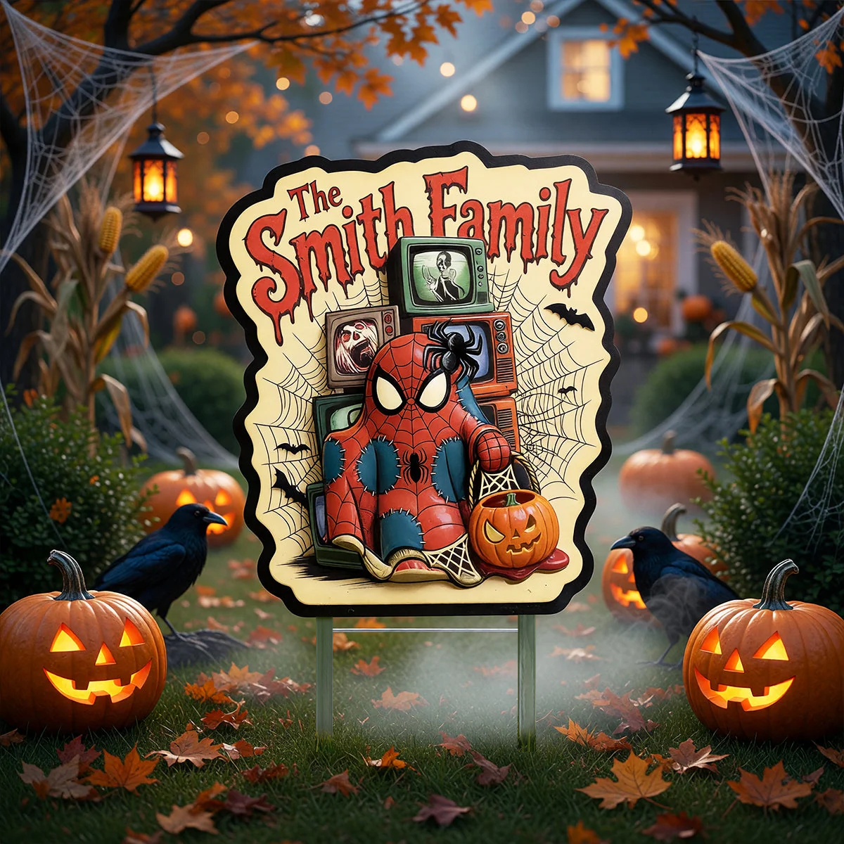 Personalized Spider Web Metal Garden Stake Halloween Gift for Family Stake Metal Sign GradoCreations