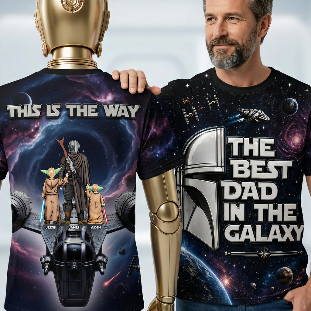 Personalized AOP T-Shirt The Best Dad In The Galaxy Gift