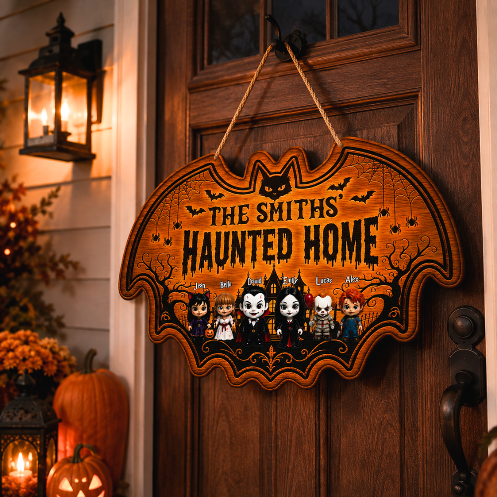 Personalized Luminous Halloween Wooden Sign for Family Decor Luminous Wooden Sign GradoCreations