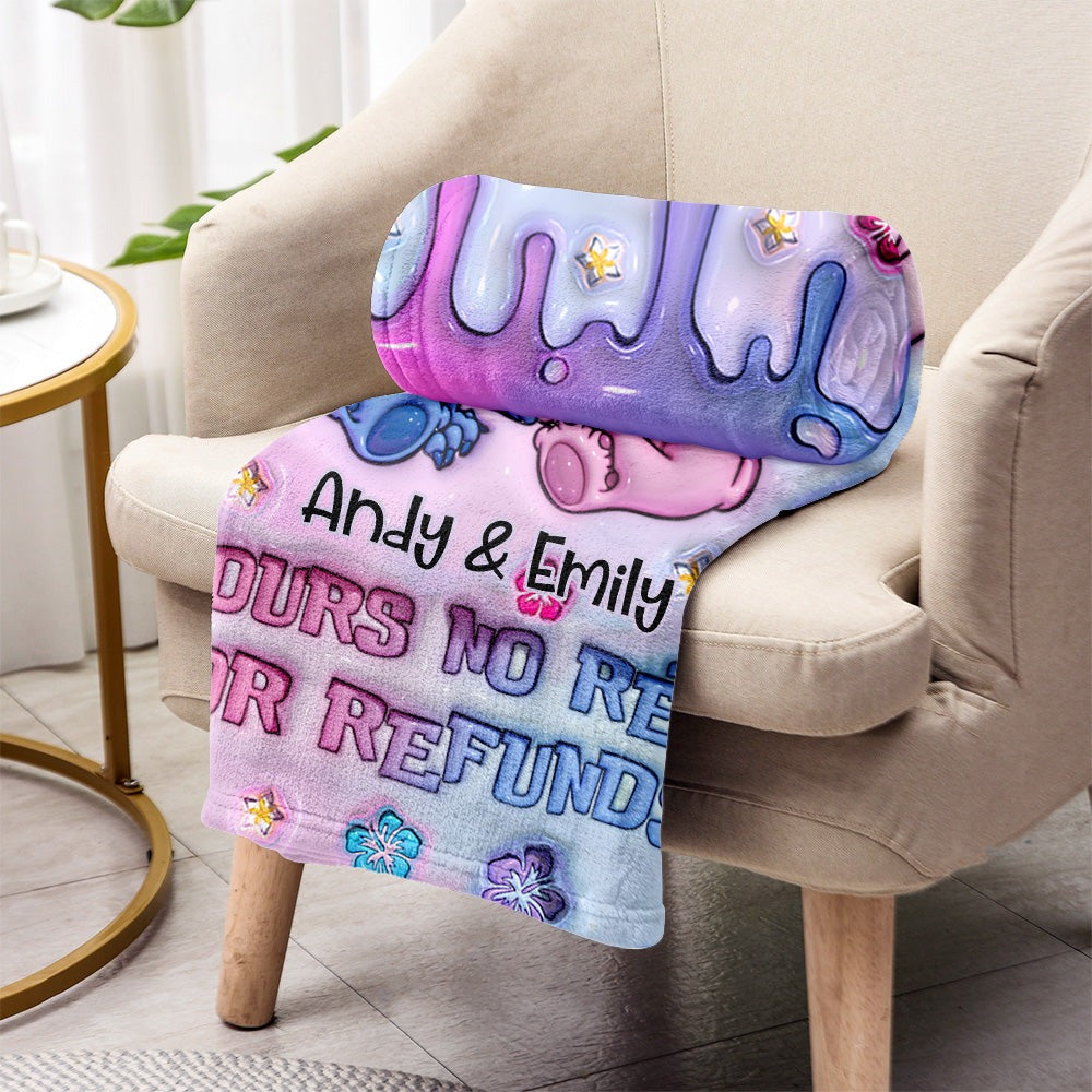 Personalized Blanket with Cute Characters Custom Name Gift for Couples
