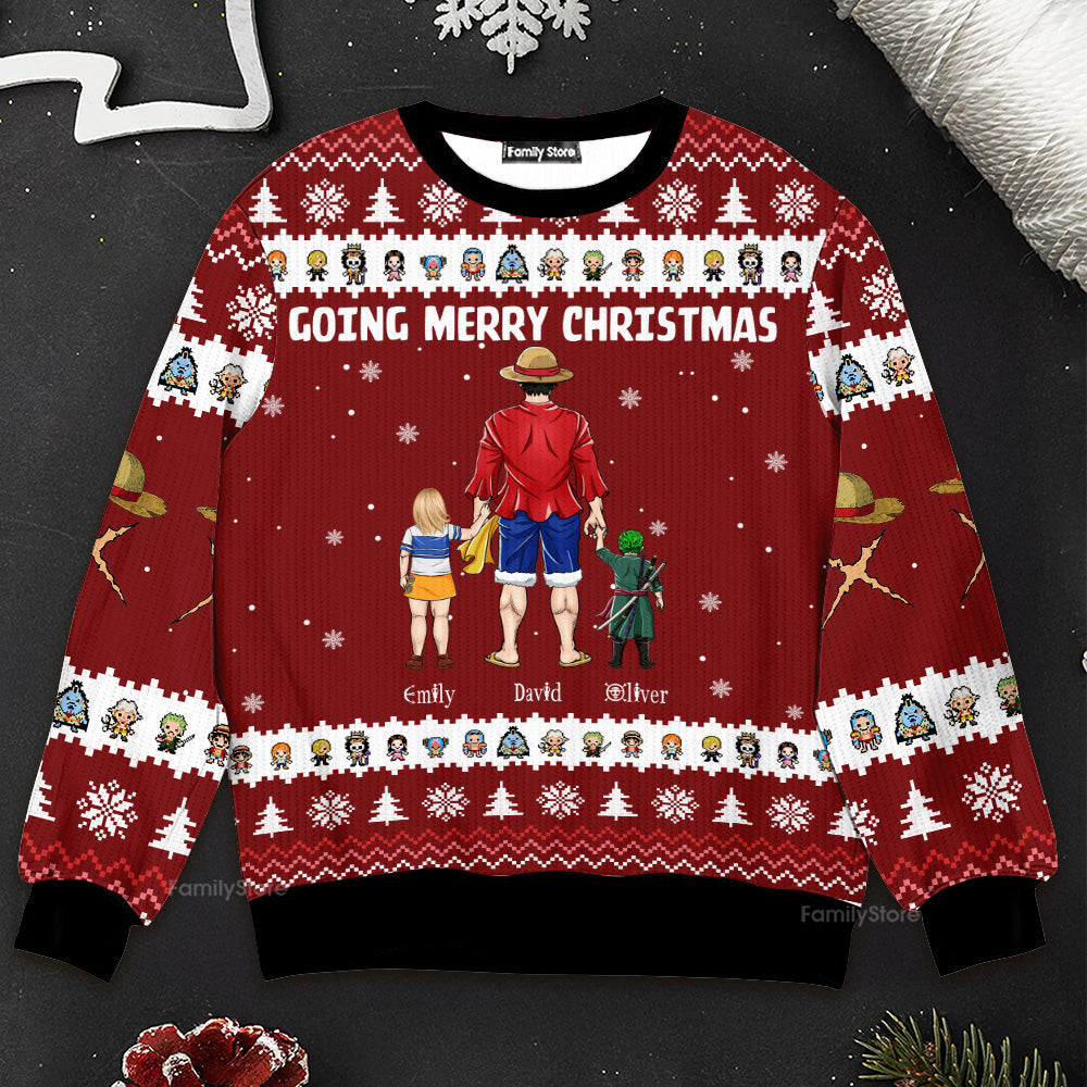Personalized Ugly Christmas Sweater Custom Family Names Red Holiday Apparel