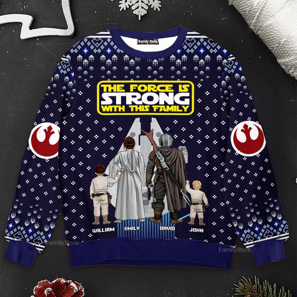 Personalized Family Ugly Sweater The Force is Strong Gift for Christmas
