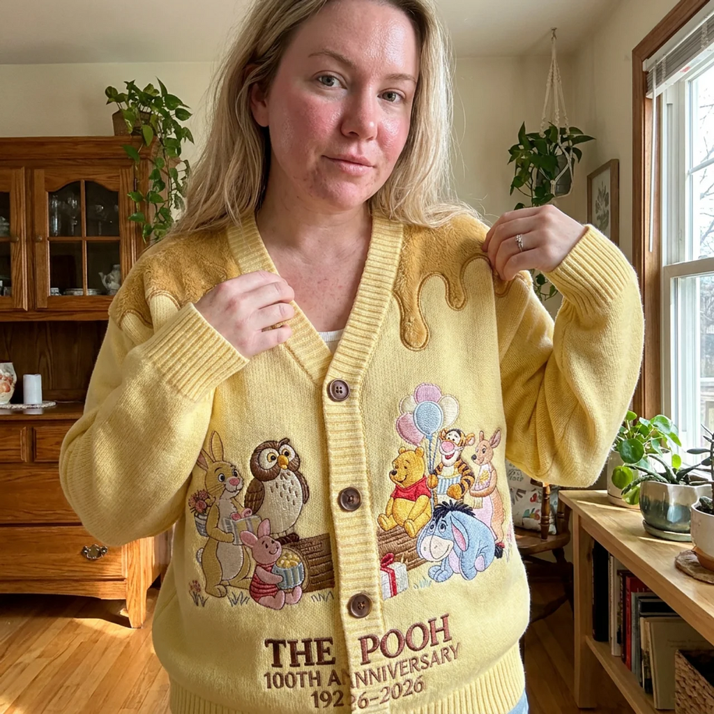 Personalized Knitted Cardigan with Pooh Characters Gift for Her Cardigan GradoCreations