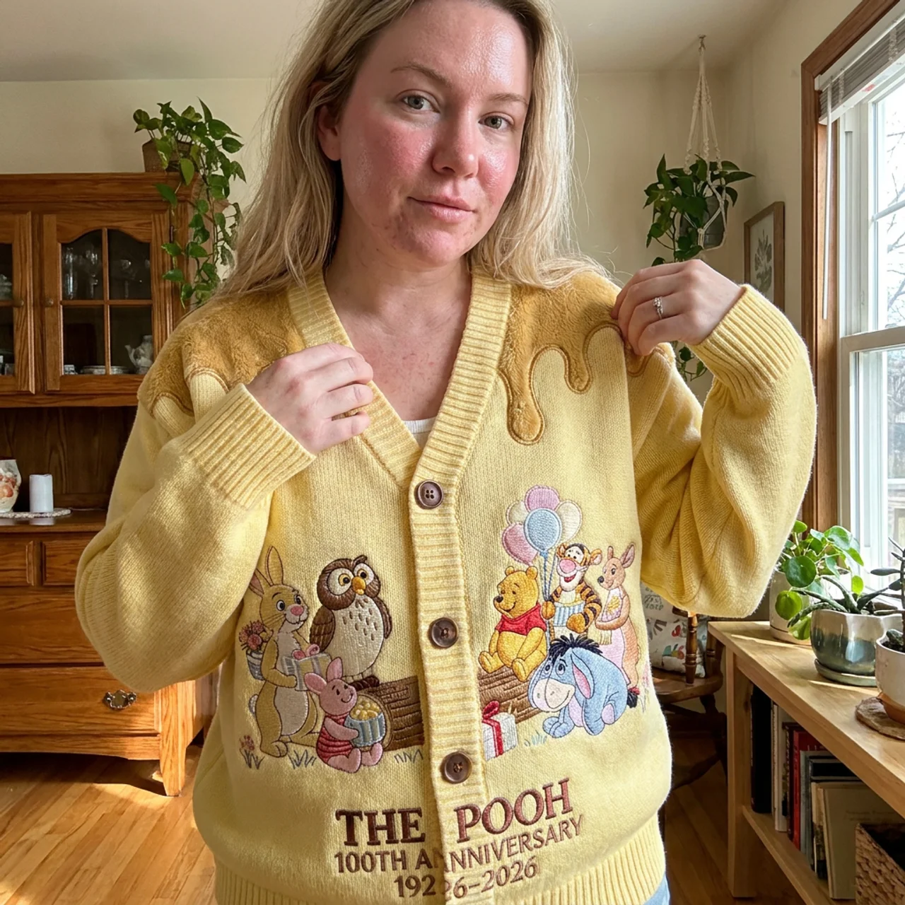 Personalized Knitted Cardigan with Pooh Characters Gift for Her Cardigan GradoCreations
