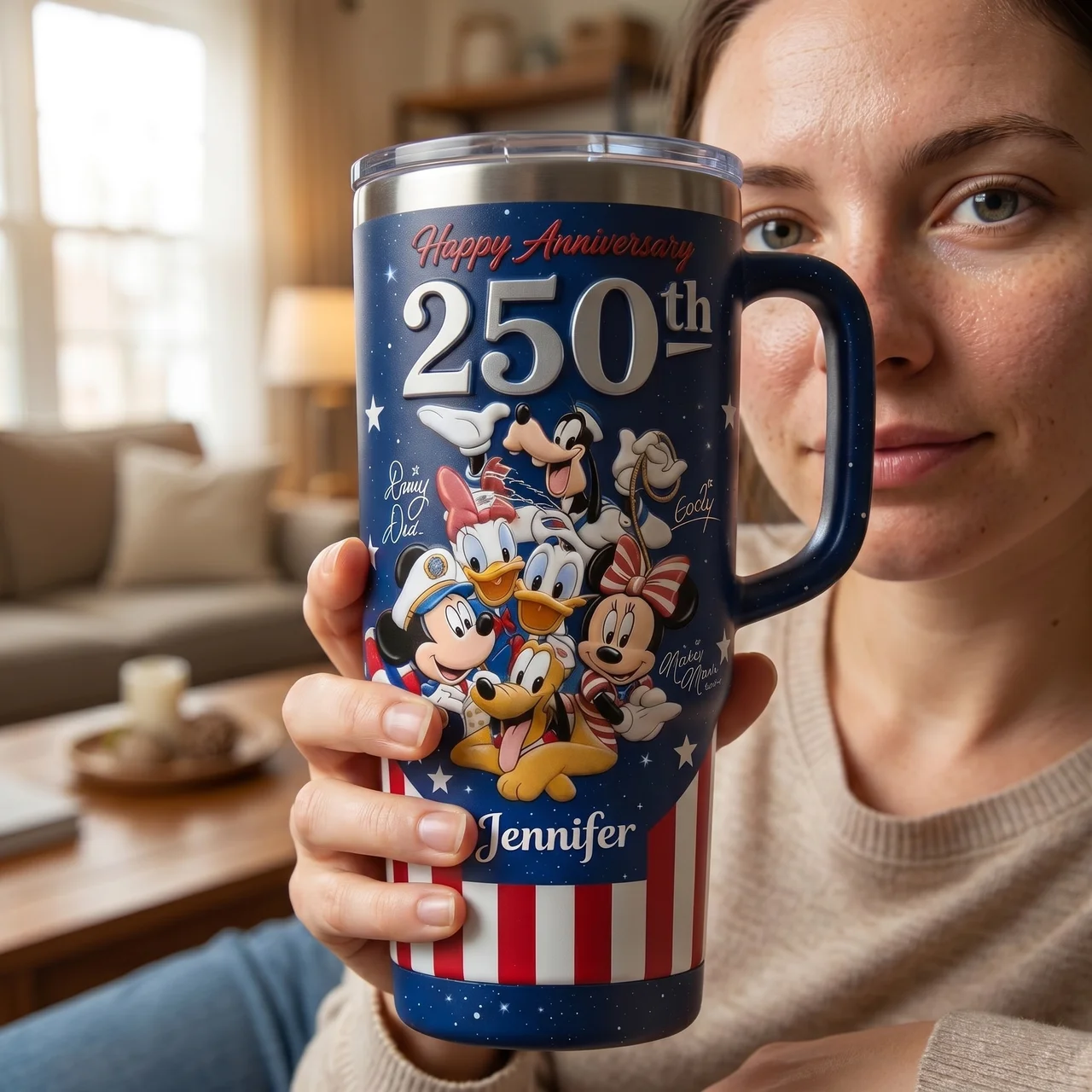 Personalized 250th Anniversary Tumbler with Disney Characters Gift for Patriots