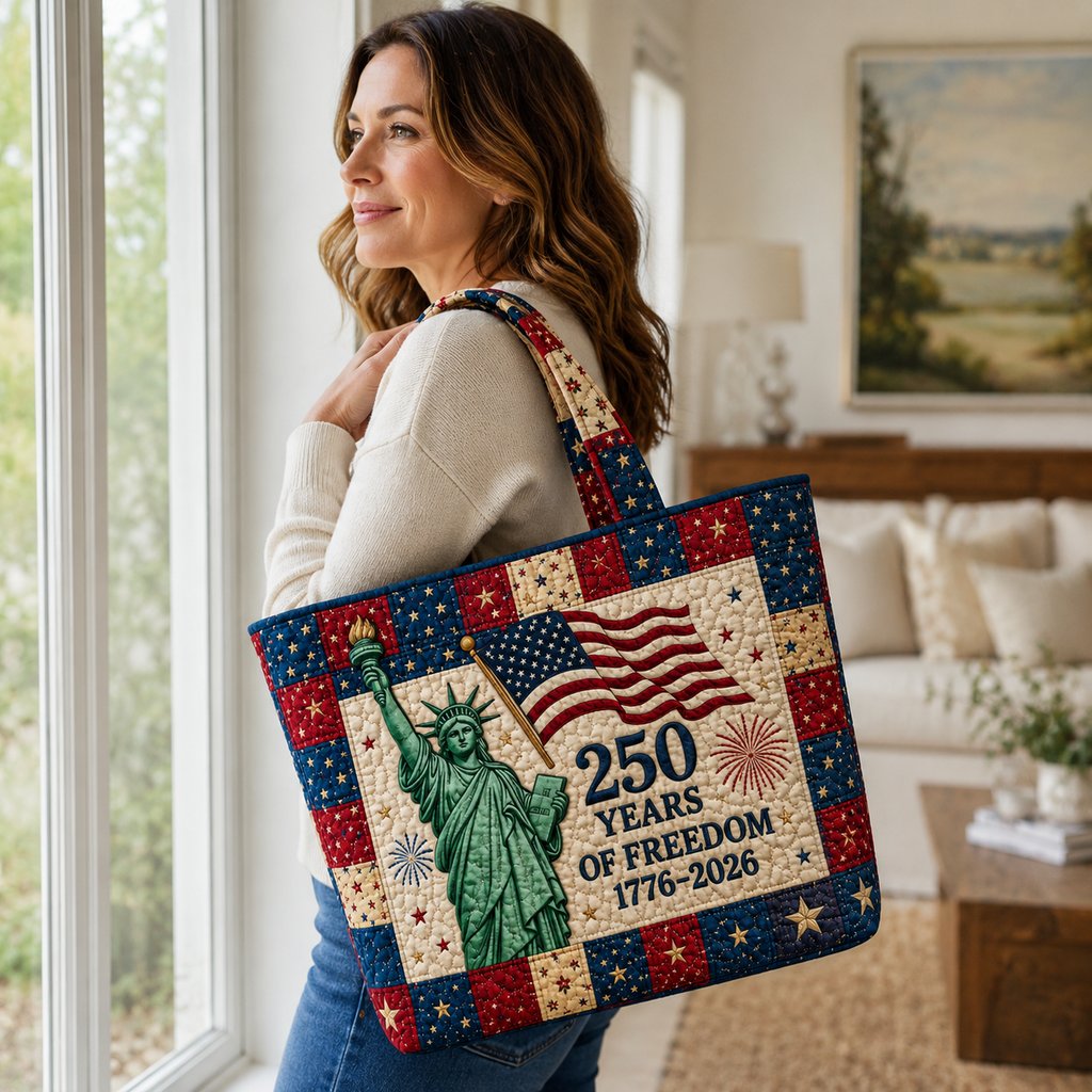 Statue Of Liberty Quilted Tote Bag 250 Years Freedom Gift for Her