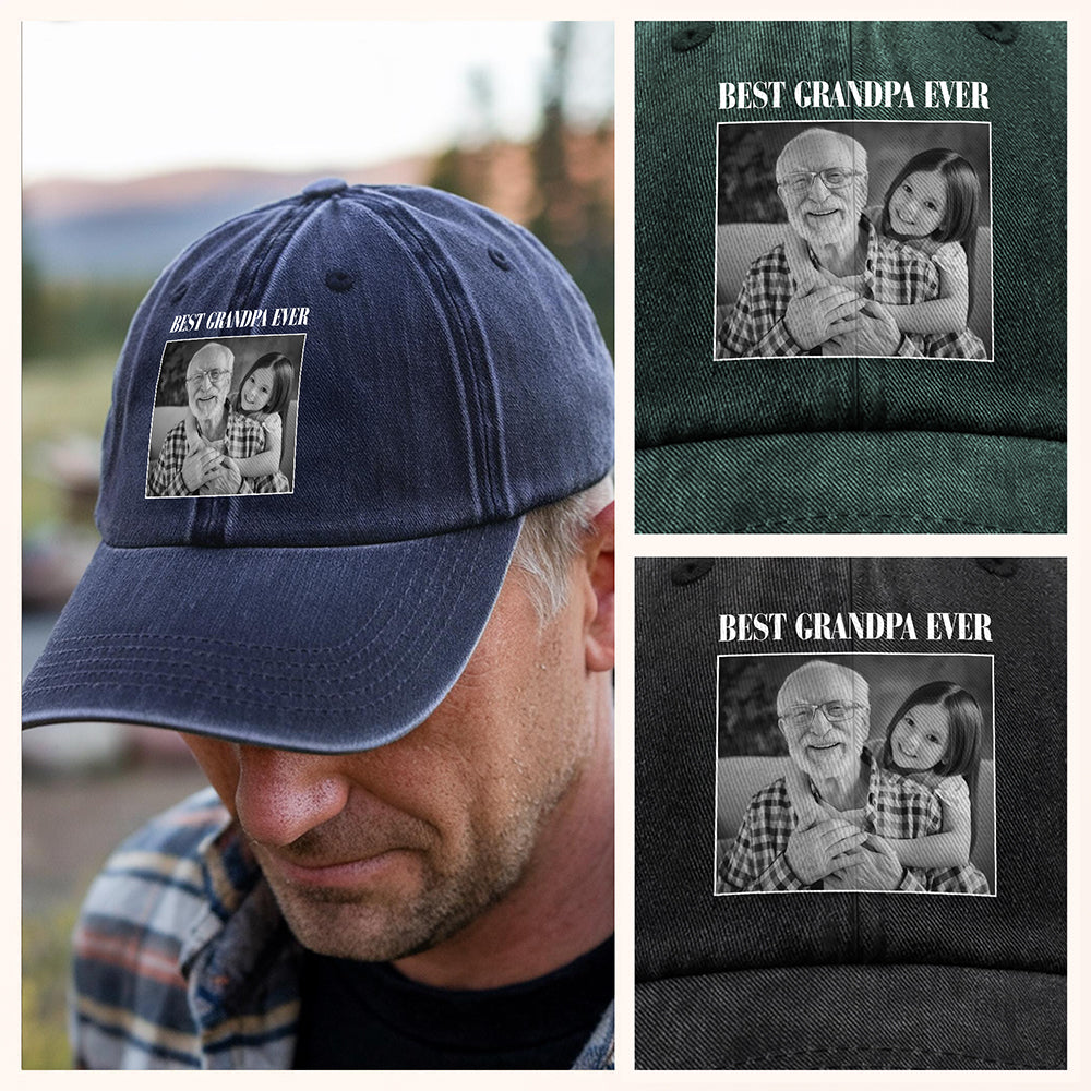 Personalized Best Dad Ever Washed Denim Baseball Cap Gift for Dad HN590 - Washed Denim Baseball Cap GradoCreations
