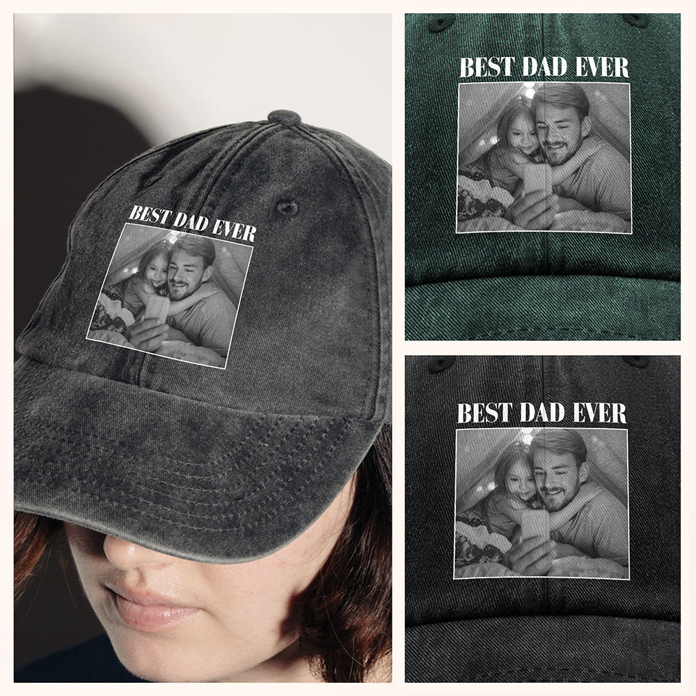 Personalized Best Dad Ever Washed Denim Baseball Cap Gift for Dad HN590 - Washed Denim Baseball Cap GradoCreations