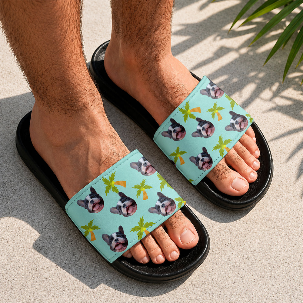 Custom Pet Face Tropical Fruit Slide Sandals Personalized Gift for Pet Lovers HN590 - Slide Sandals GradoCreations