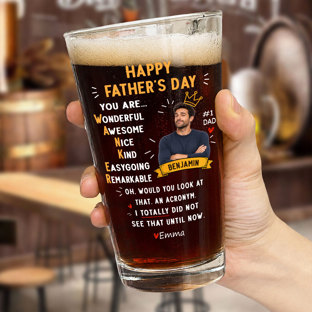 Personalized Funny Dad Acronym Beer Glass Custom Photo Gift for Father's Day HN590 - Print Beer Glass GradoCreations