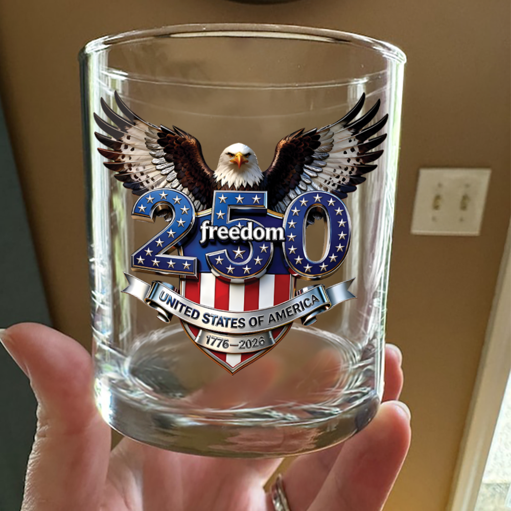 Personalized Whiskey Glass USA Eagle Custom Name Gift for Dad HN590 - Print Rock Glass GradoCreations