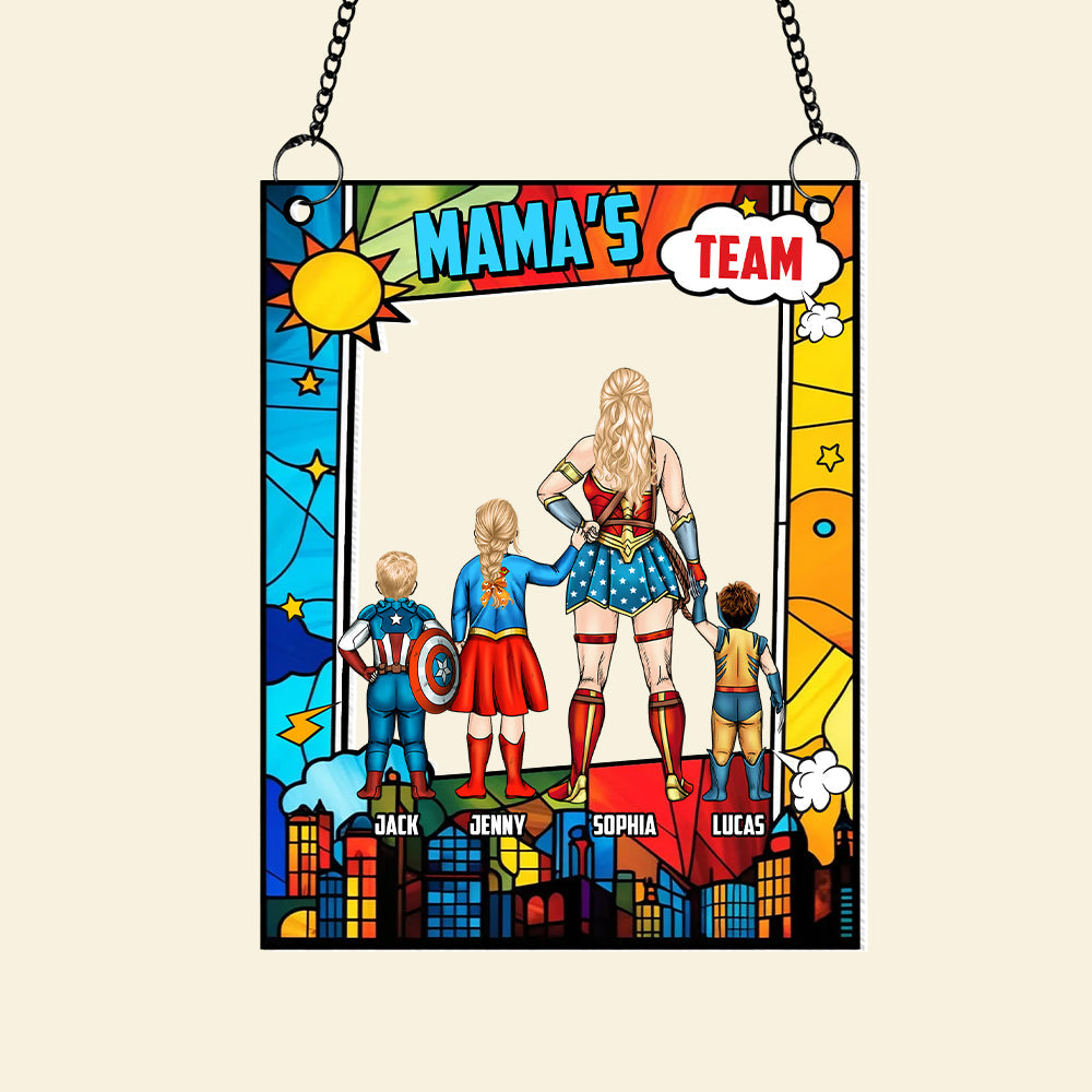 Personalized Supermom & Little Heroes Window Suncatcher Gift for Mom